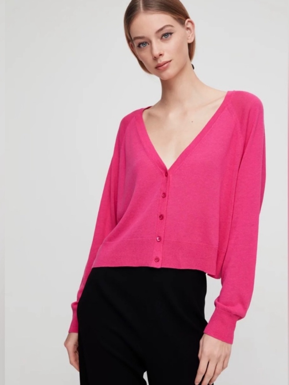 NEW Babaton Peter Cardigan Knit Hot Magenta Pink Oversized Cropped